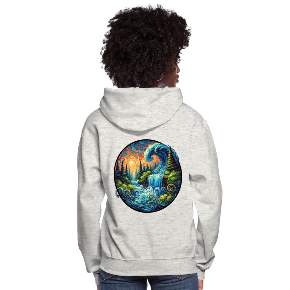 Women's Waterfall Graphic Hoodie with Logo - heather oatmeal