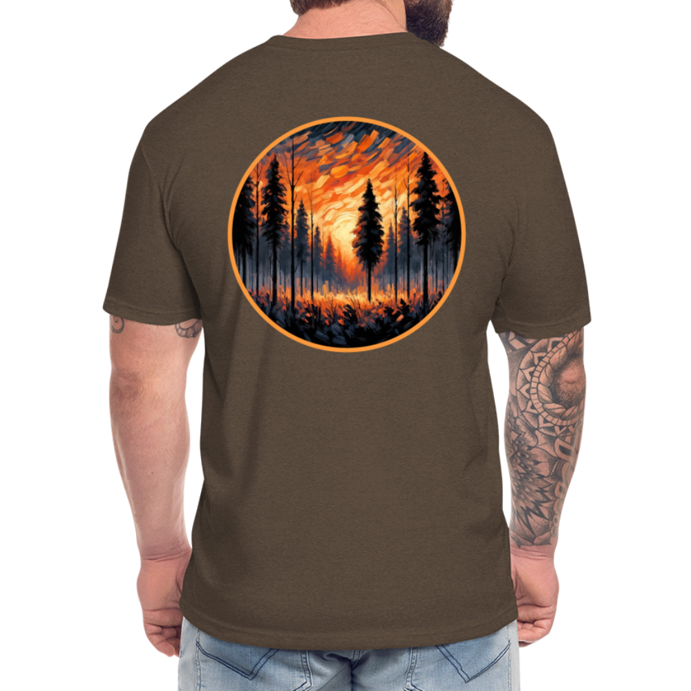 Orange Forest Sunset Graphic Unisex Fitted Cotton/Poly T-Shirt with Logo - heather espresso