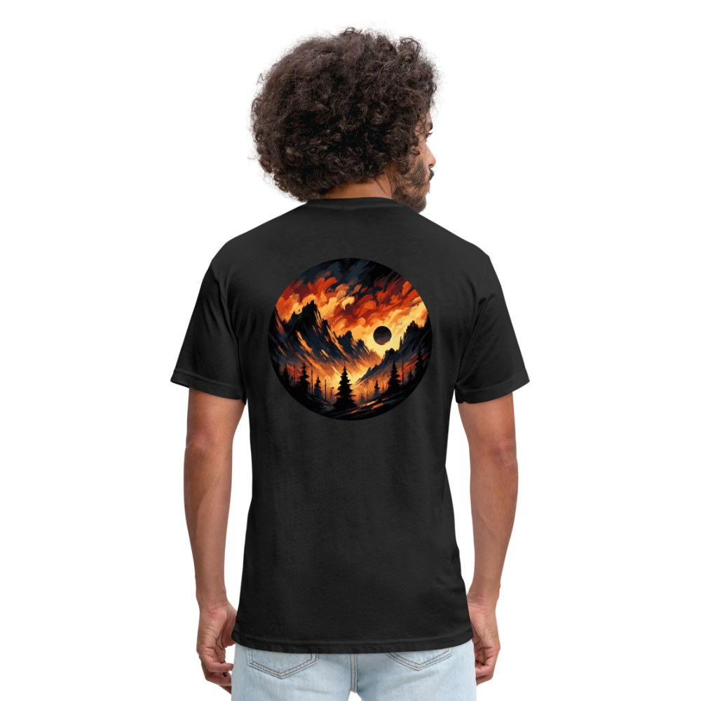 Brushed Orange and Black Mountain Range Graphic Unisex Fitted Cotton/Poly T-Shirt with Logo - black