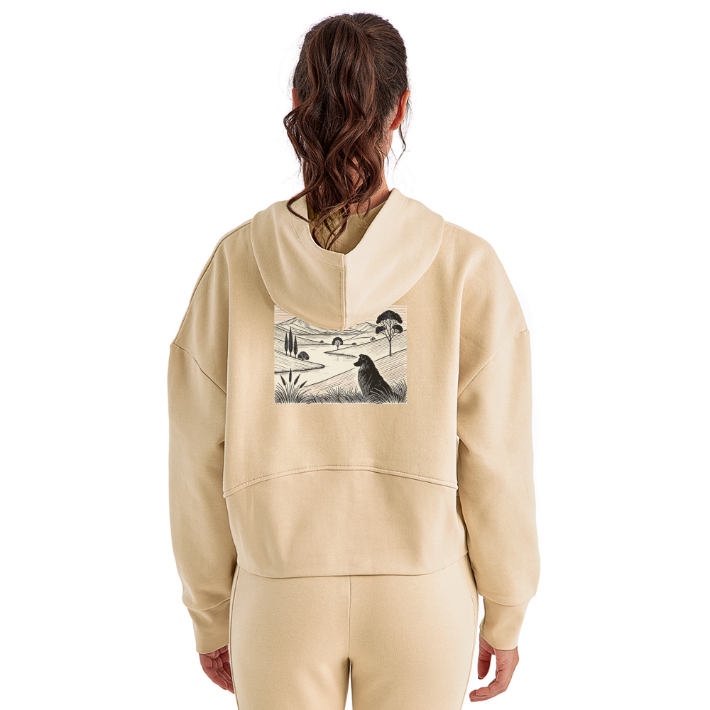 Women's Australian Shepherd Prairie Graphic Half Zip Cropped Hoodie with Logo - nude