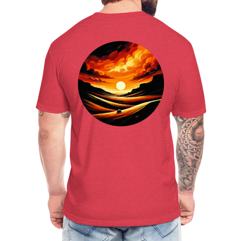 Desert Sunset Graphic Unisex Fitted Cotton/Poly T-Shirt with Logo - heather red