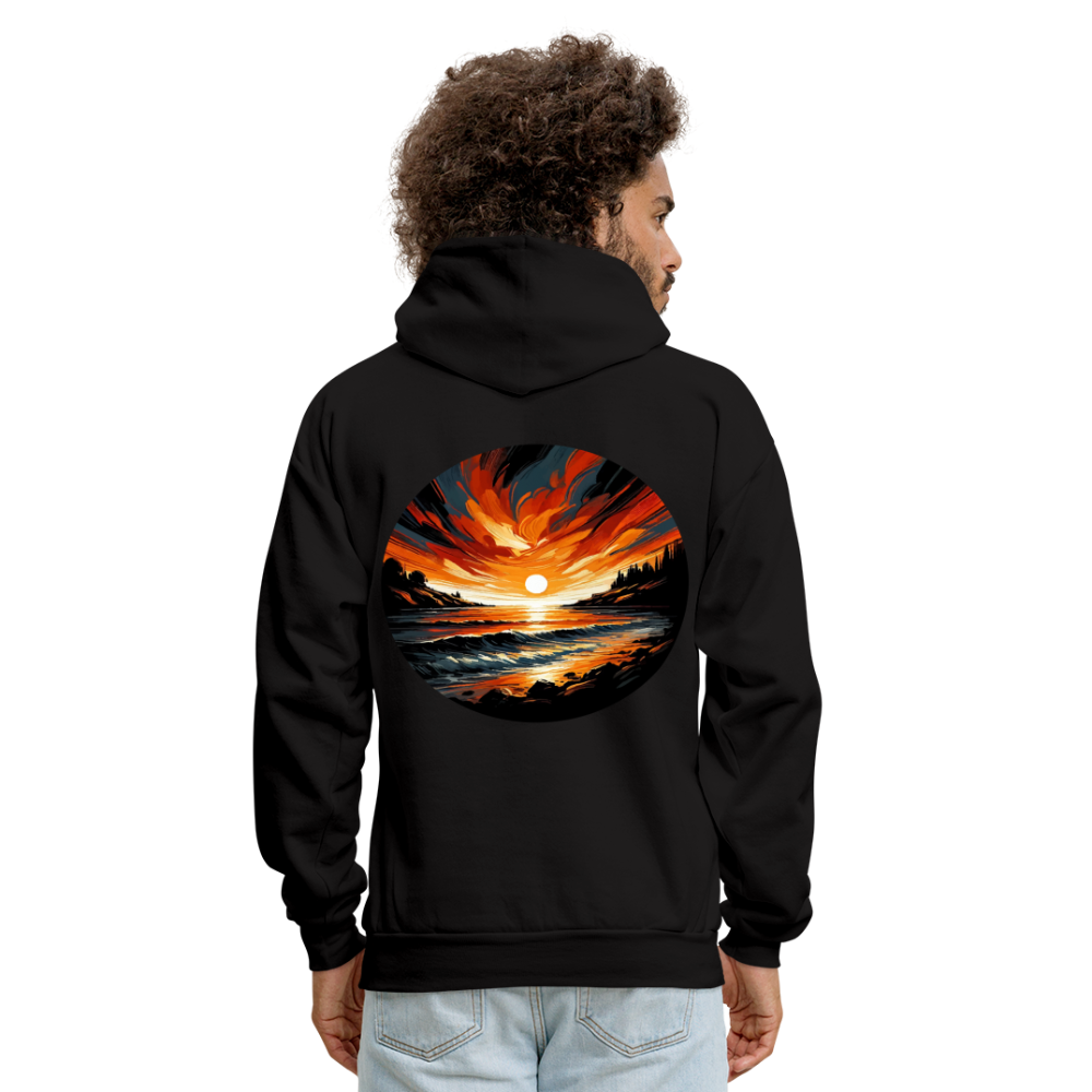 Men's Beach Sunset Graphic Hoodie with Logo - black