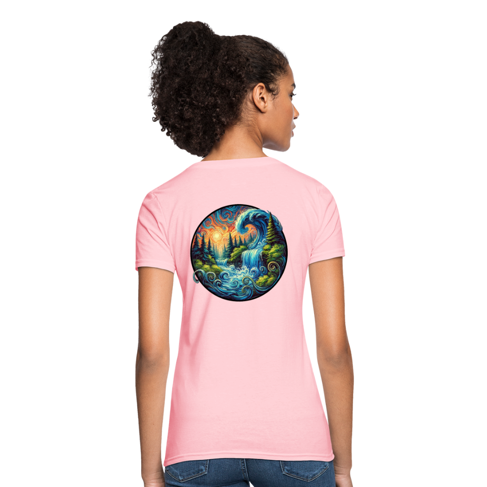 Women's Waterfall Graphic T-Shirt with Logo - pink