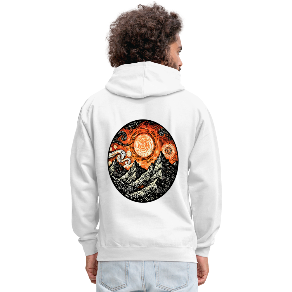 Orange Swirling Mountains Graphic Unisex Contrast Hoodie with Logo - white/gray