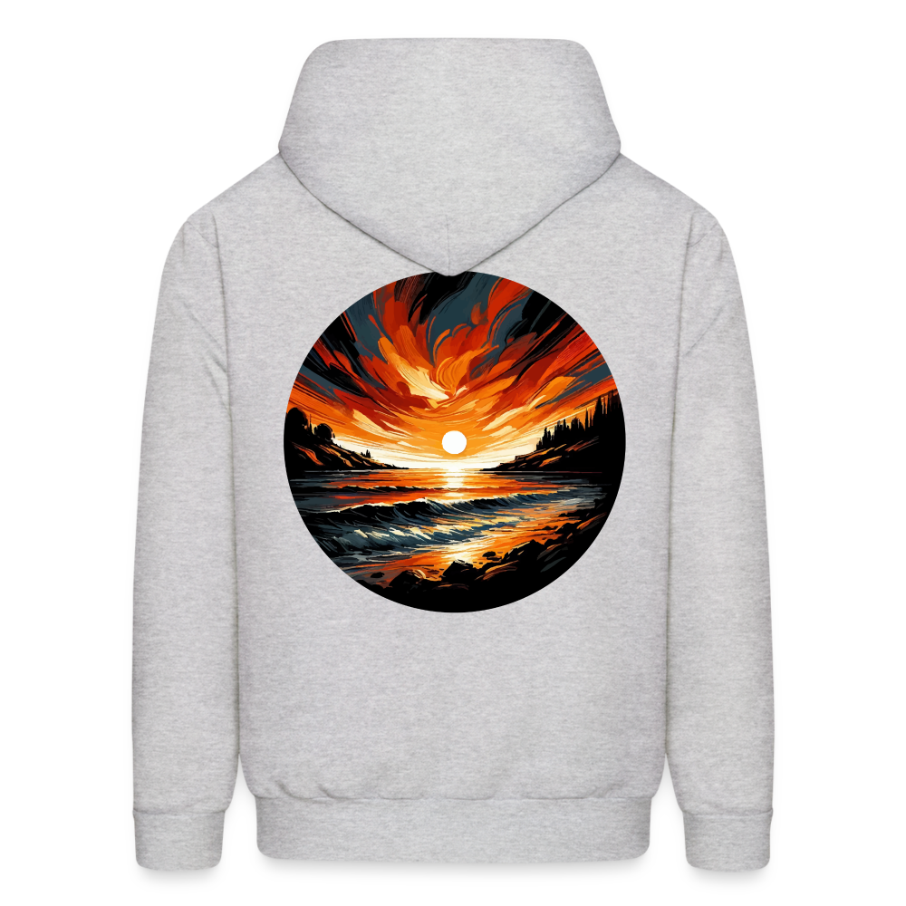 Men's Beach Sunset Graphic Hoodie with Logo - ash 