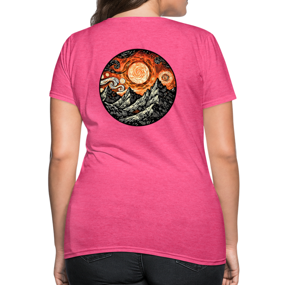 Women's Orange Swirling Mountains Graphic T-Shirt with Logo - heather pink