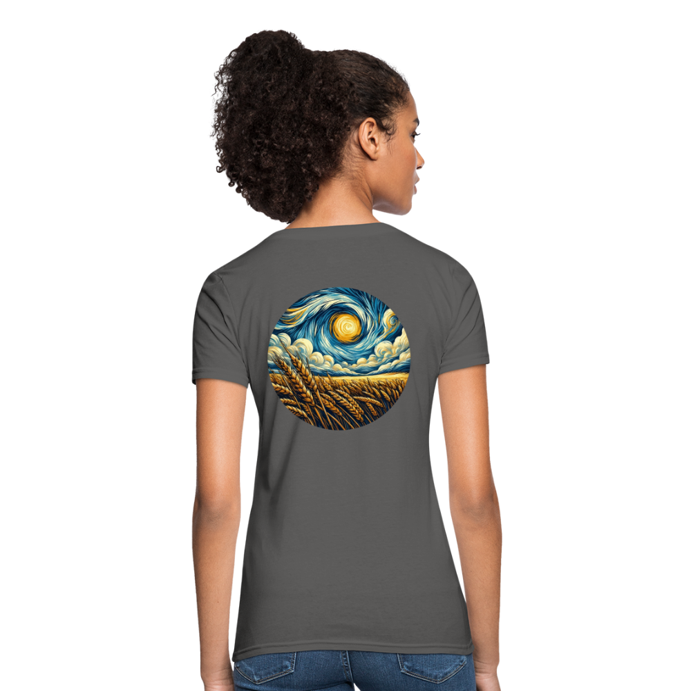 Women's Wheat Field Graphic T-Shirt with Logo - charcoal