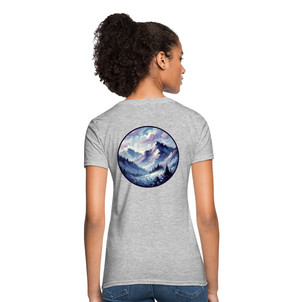 Women's Lavender Blue Mountain Range T-Shirt with Logo - heather gray