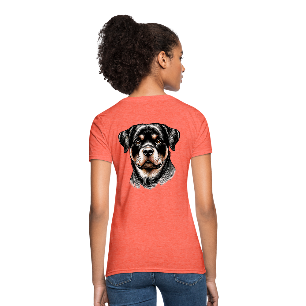 Fine Line Rottweiler Graphic Women's T-Shirt with Logo - heather coral