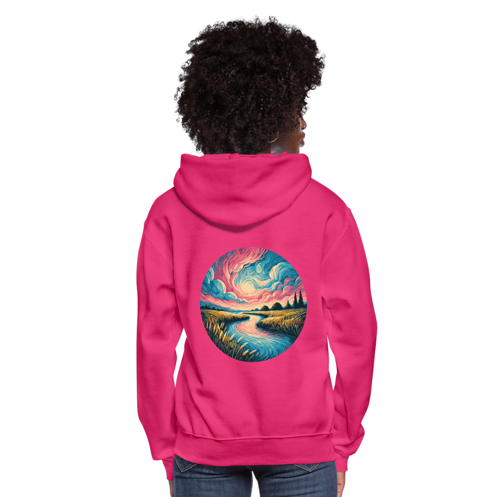 Women's River Pink and Blue Sky Graphic Hoodie with Logo - fuchsia