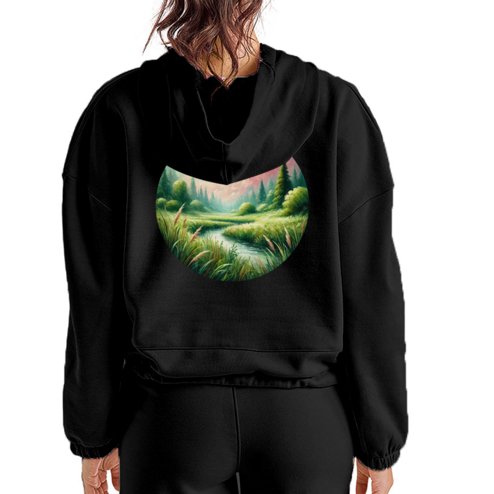 Women’s Meadow Graphic Cropped Hoodie with Logo - black