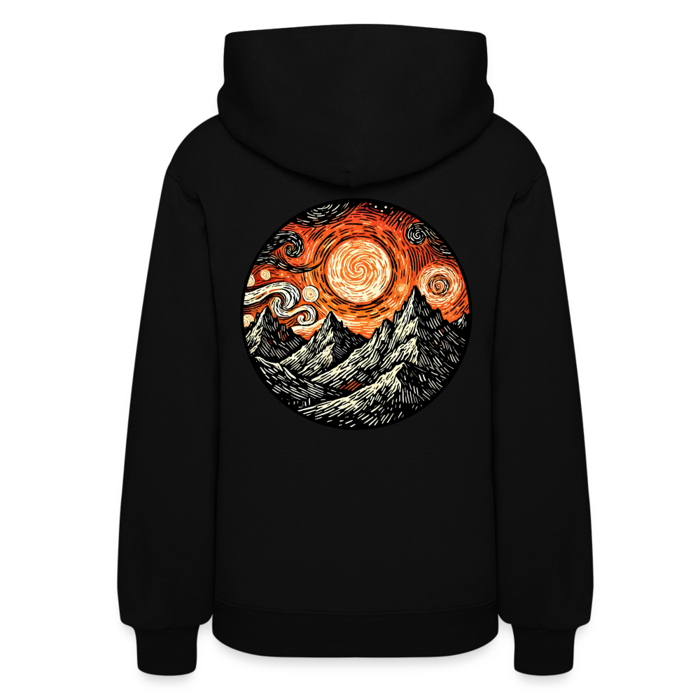 Women's Orange Swirling Mountains Graphic Hoodie with Logo - black