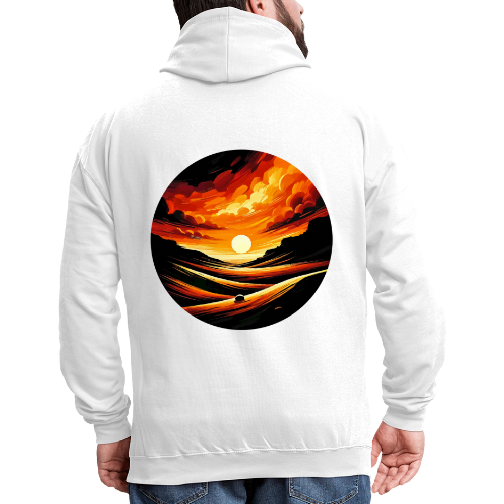 Desert Sunset Graphic Unisex Contrast Hoodie with Logo - white/gray