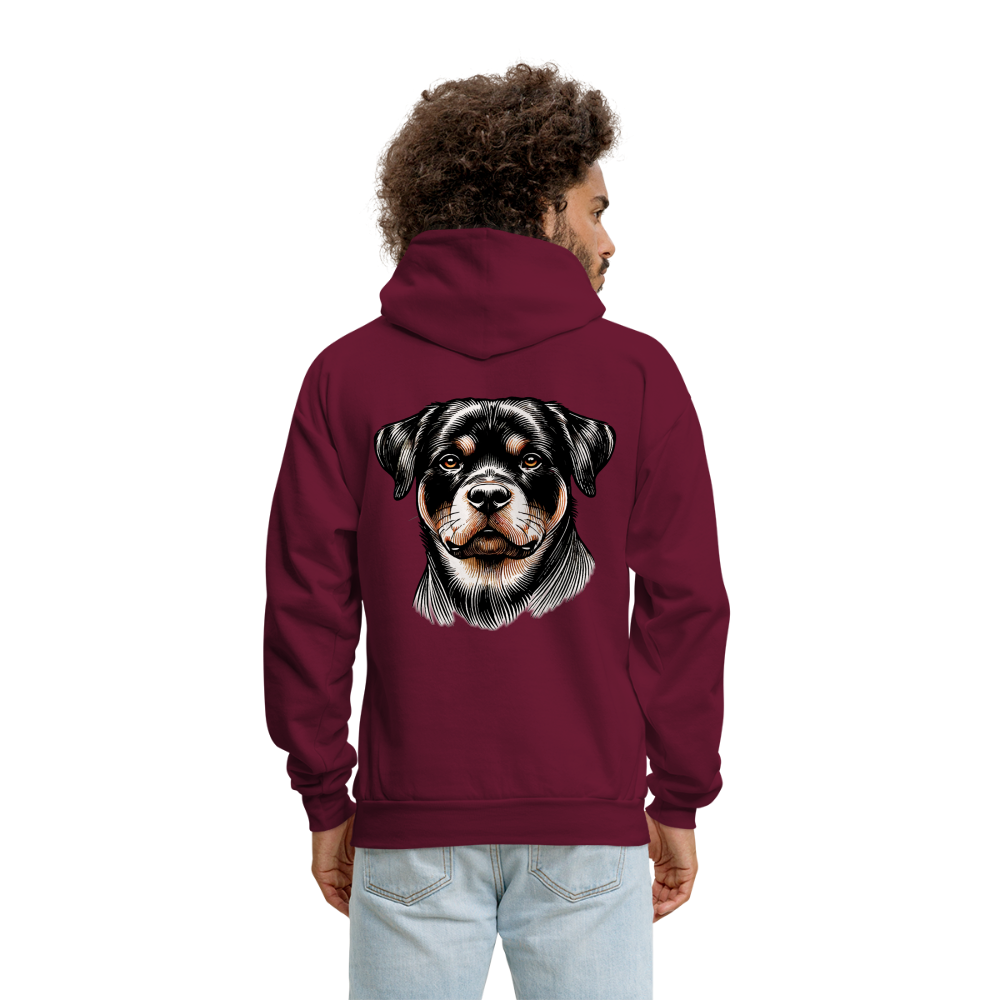 Men's Fine Line Rottweiler Graphic Hoodie with Logo - burgundy