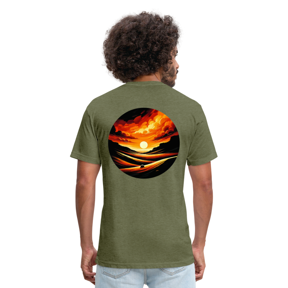 Desert Sunset Graphic Unisex Fitted Cotton/Poly T-Shirt with Logo - heather military green