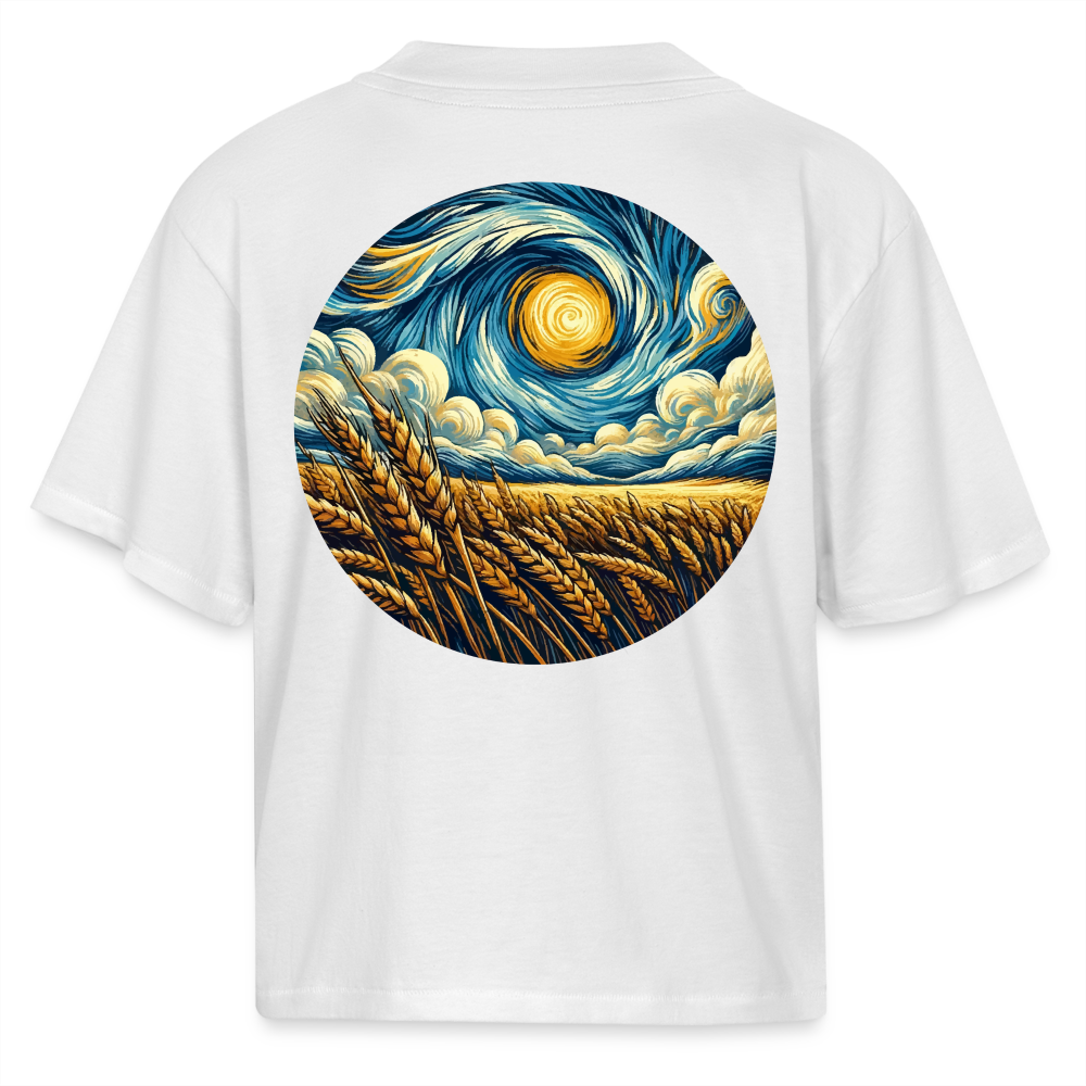 Women's Wheat Field Graphic Boxy Tee with Logo - white