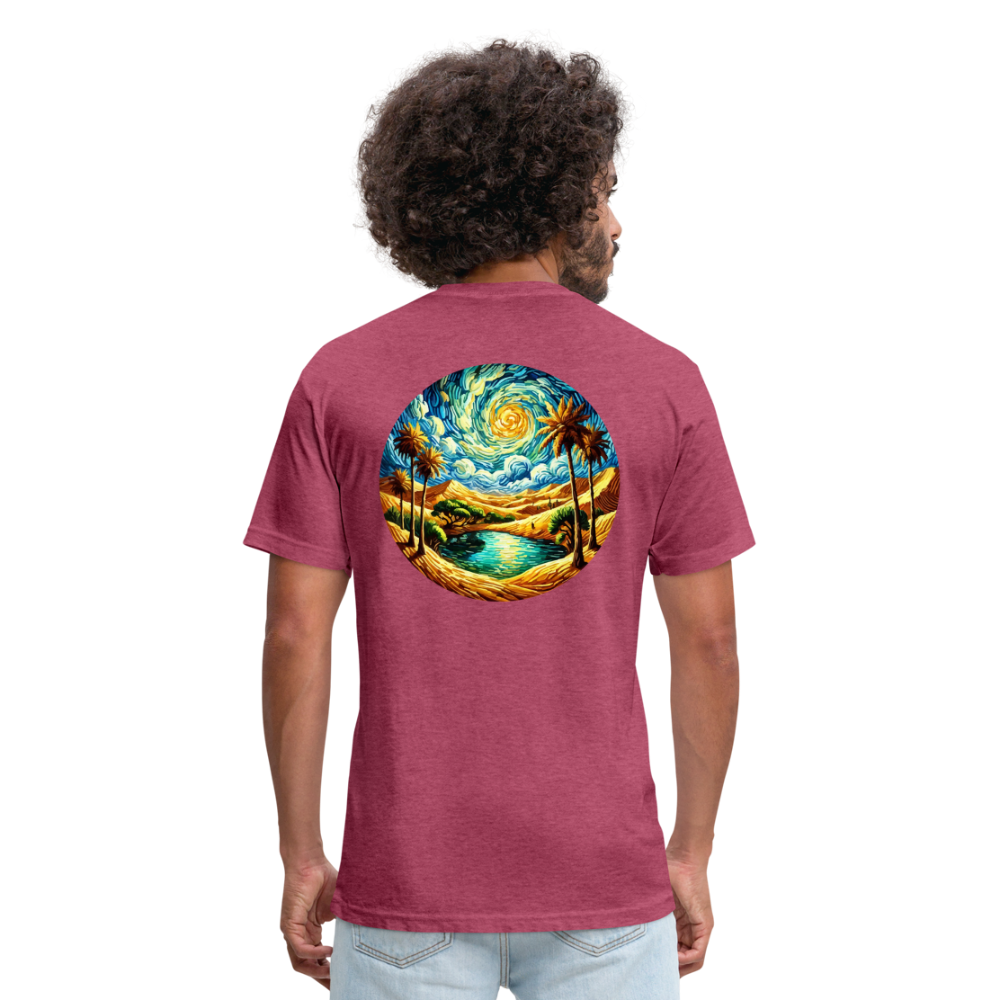 Desert Oasis Graphic Unisex Fitted Cotton/Poly T-Shirt with Logo - heather burgundy