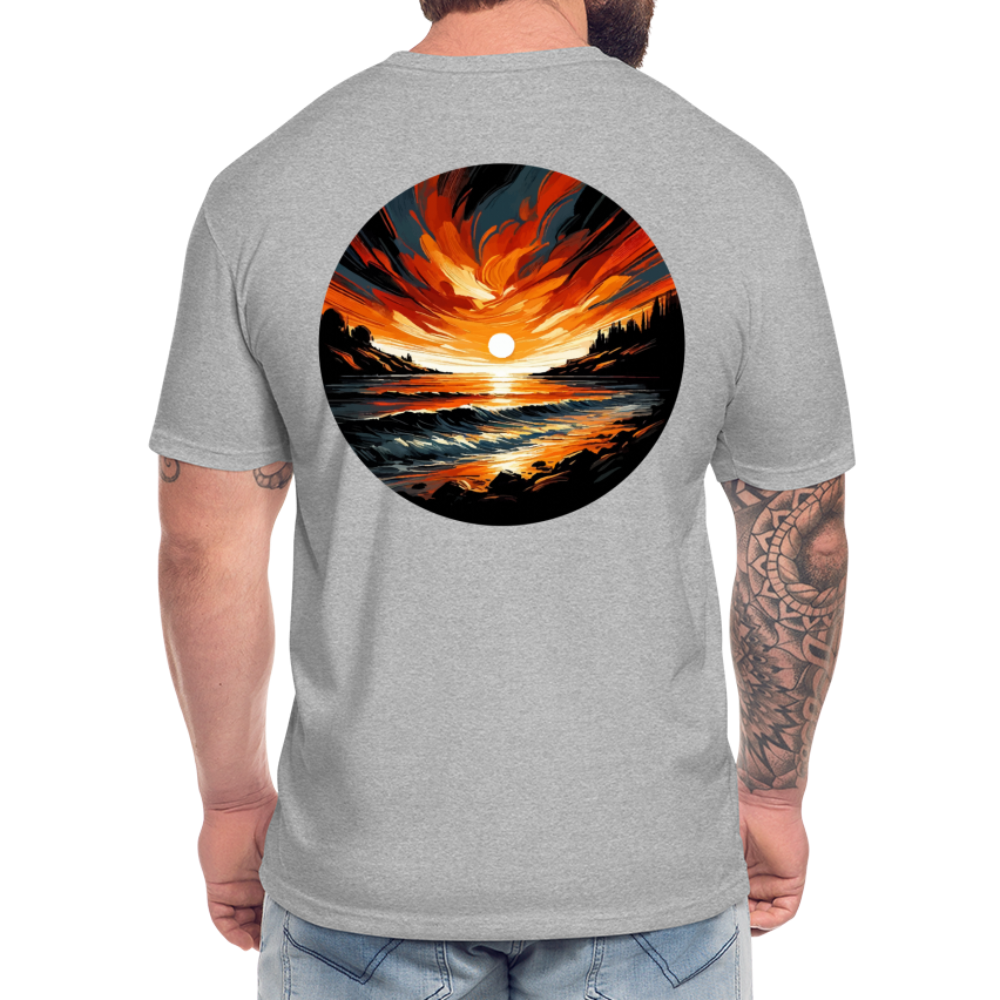 Beach Sunset Graphic Unisex Fitted Cotton/Poly T-Shirt with Logo - heather gray