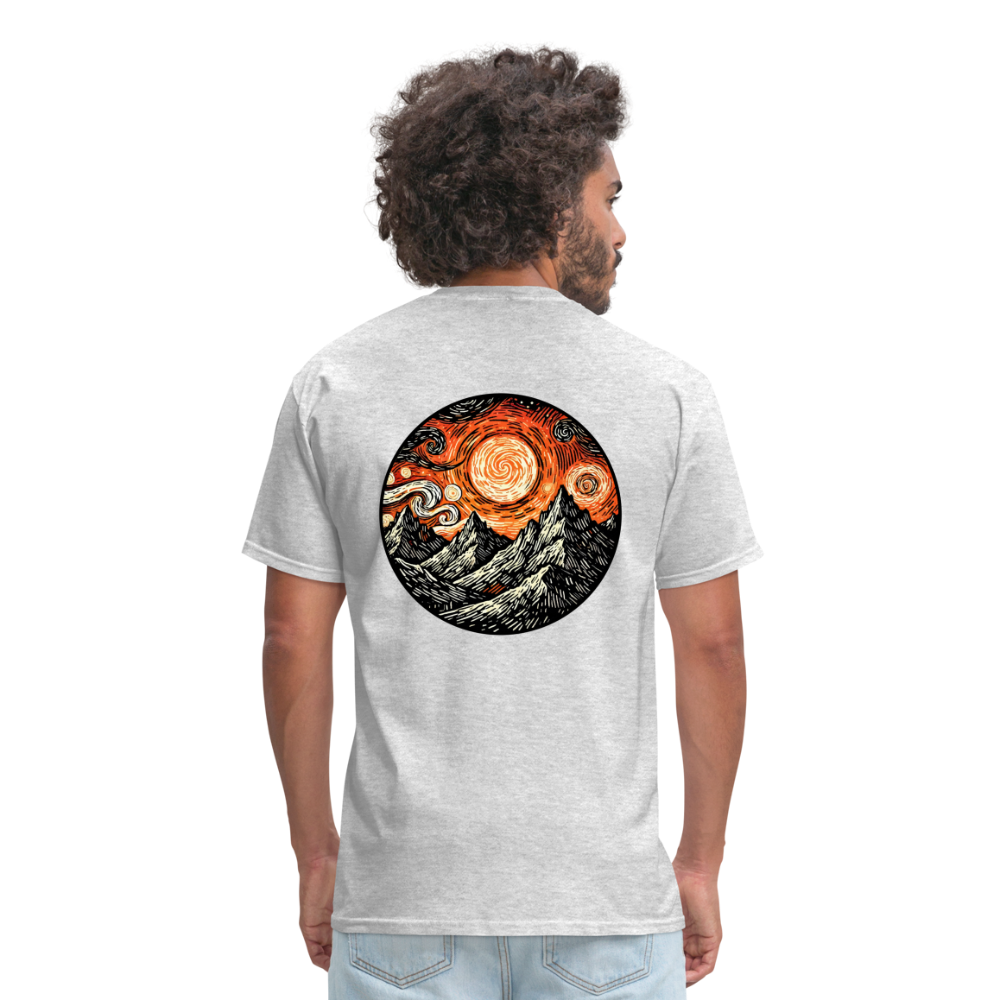 Orange Swirling Mountains Graphic Unisex Classic T-Shirt with Logo - heather gray