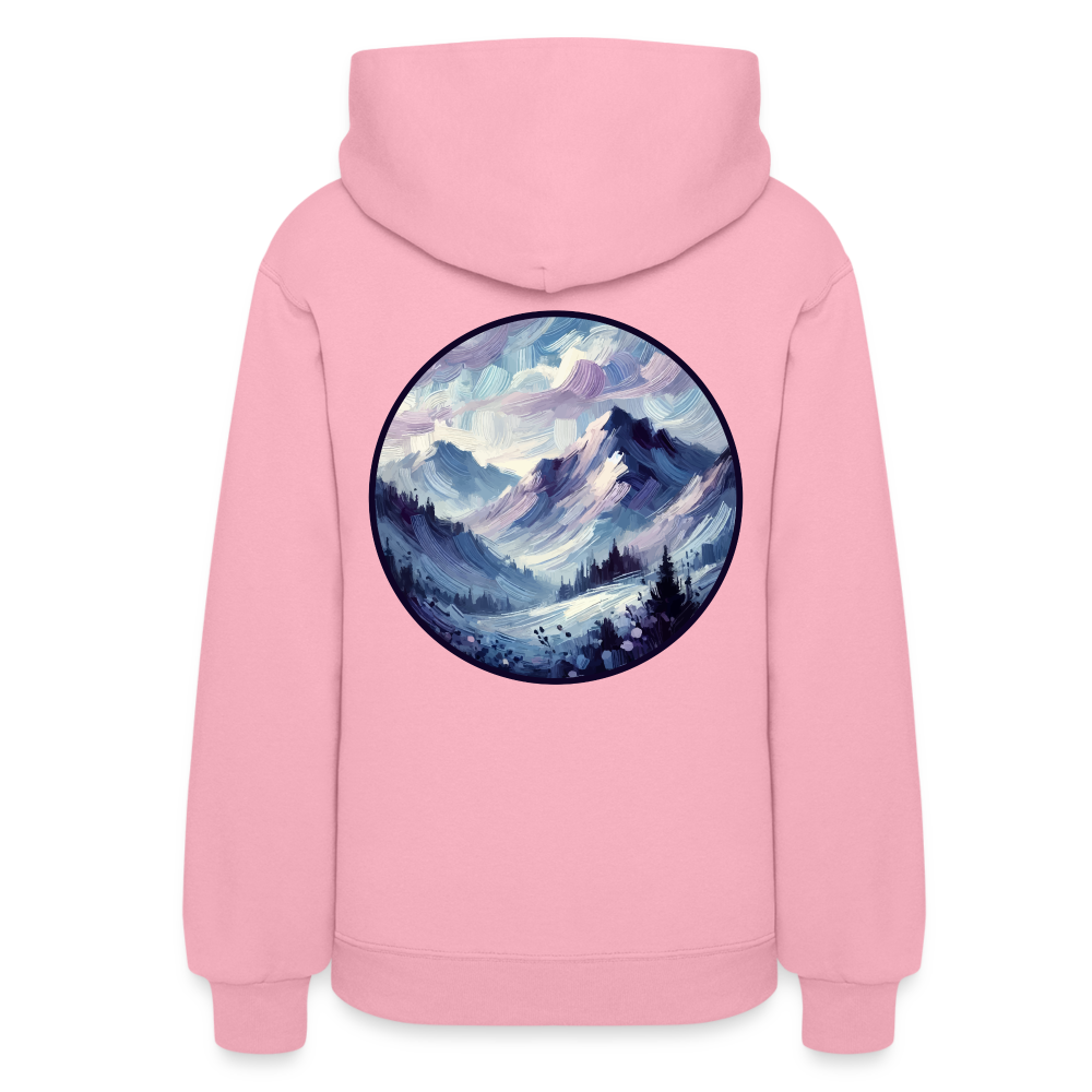 Women's Lavender Blue Mountain Range Graphic Hoodie with Logo - classic pink