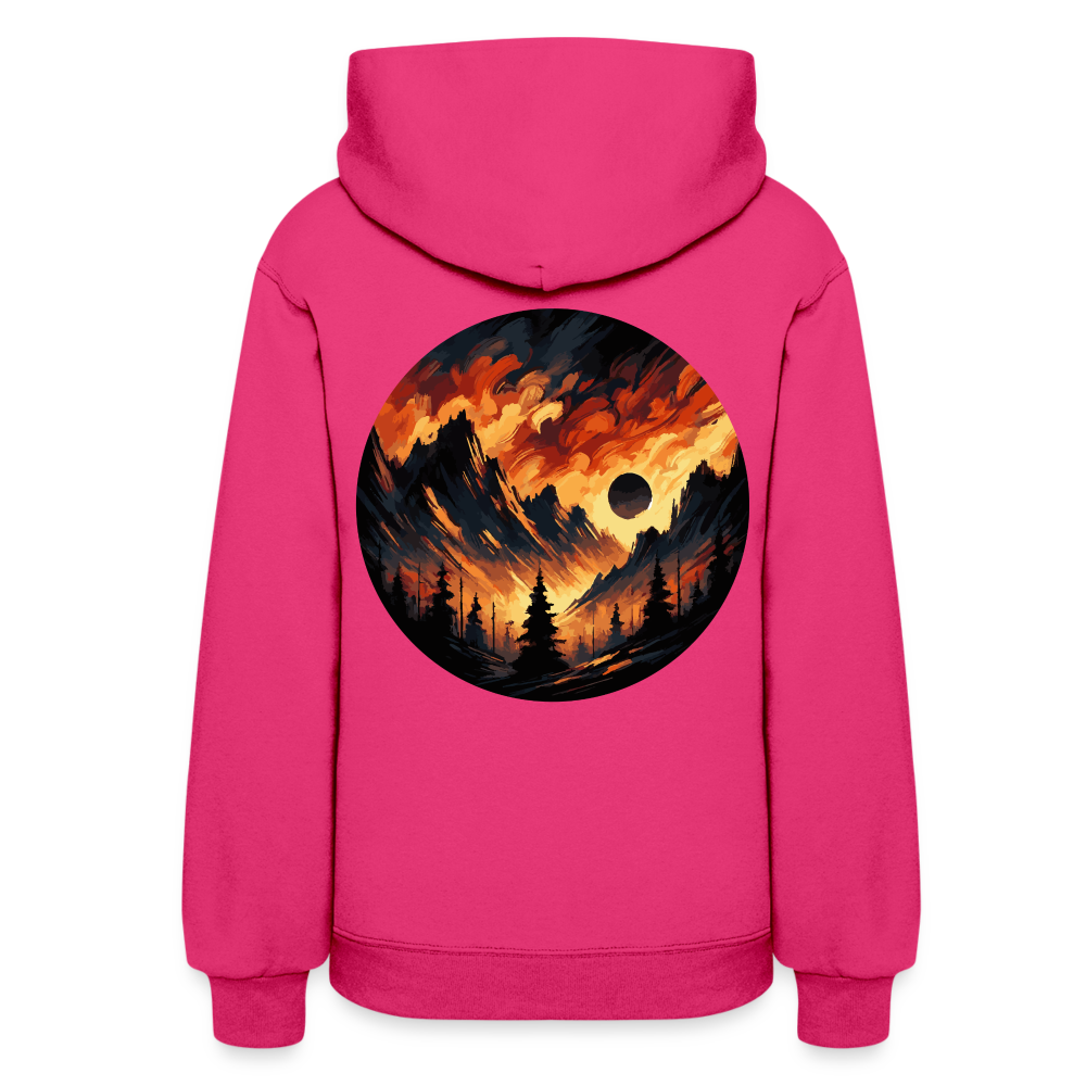 Women's Brushed Orange and Black Mountain Range Graphic Hoodie with Logo - fuchsia