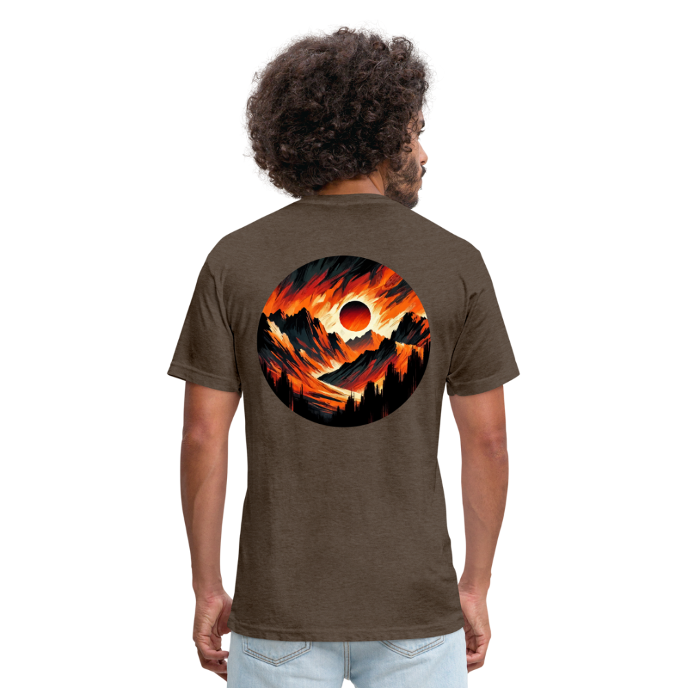 Orange and Black Mountain Range Graphic Unisex Fitted Cotton/Poly T-Shirt with Logo - heather espresso