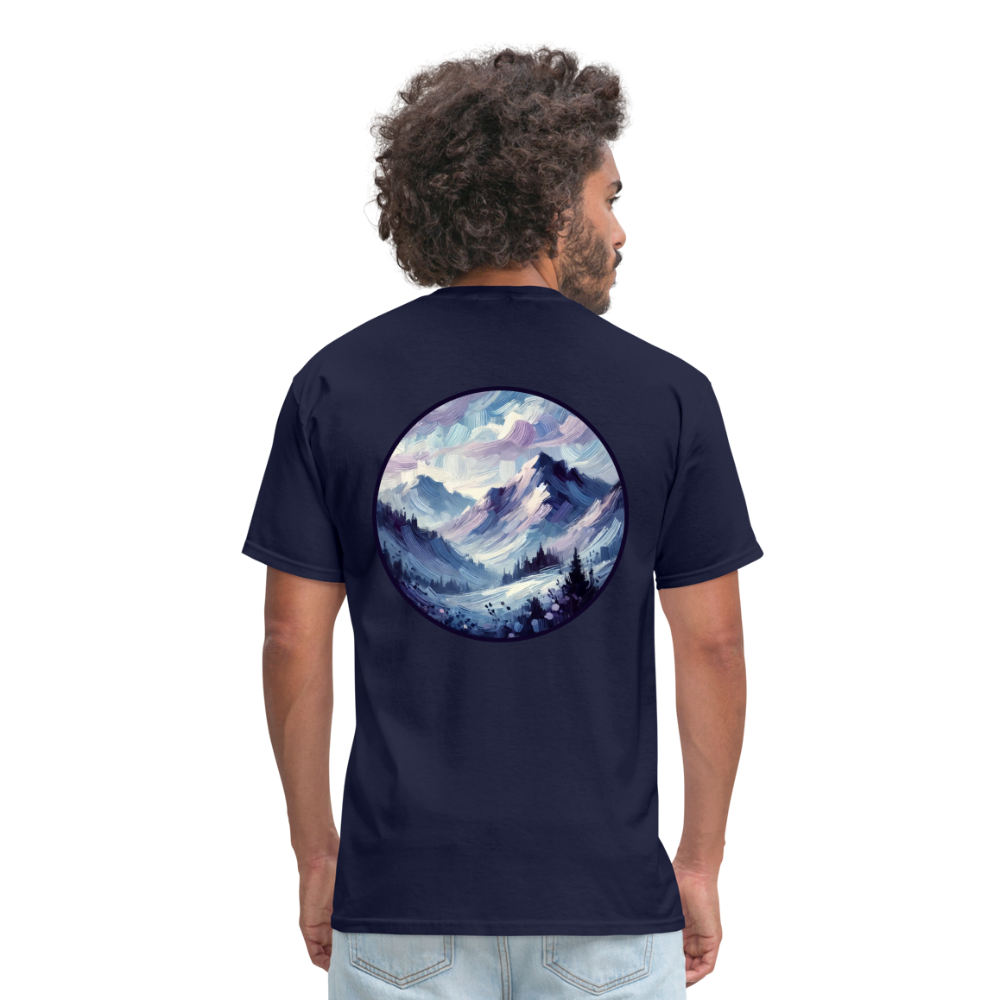 Lavender Blue Mountain Range Unisex Classic T-Shirt with Logo - navy