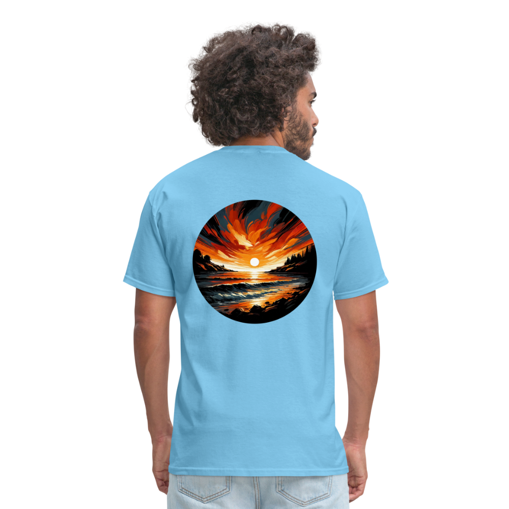 Beach Sunset Graphic Unisex Classic T-Shirt with Logo - aquatic blue