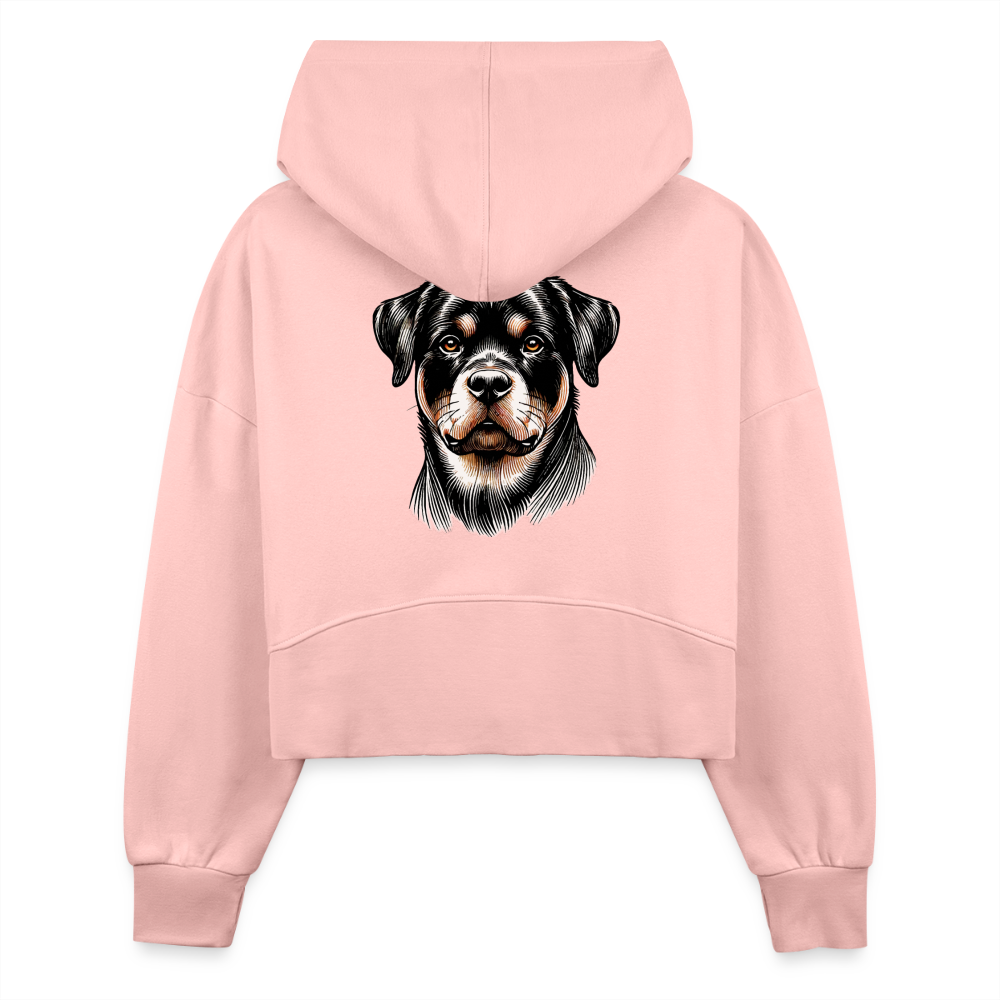 Women's Fine Line Rottweiler Graphic Half Zip Cropped Hoodie with Logo - light pink