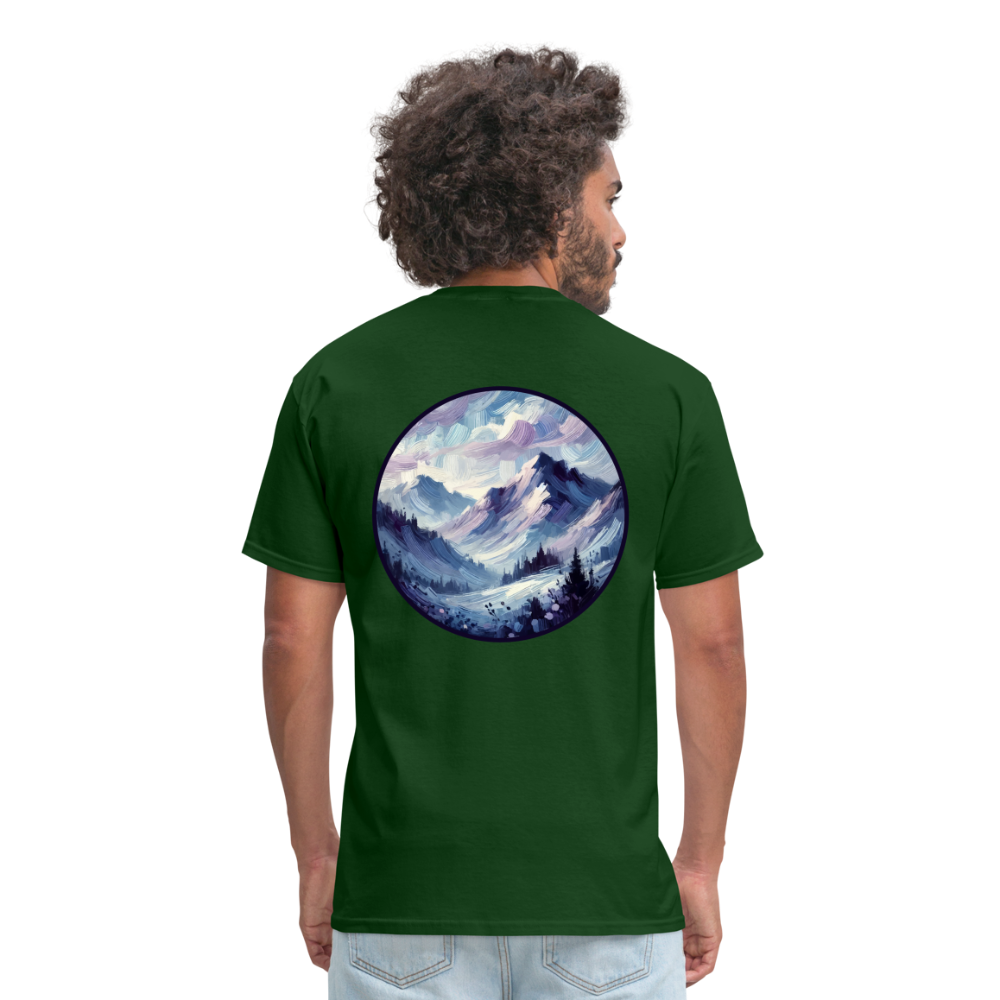 Lavender Blue Mountain Range Unisex Classic T-Shirt with Logo - forest green