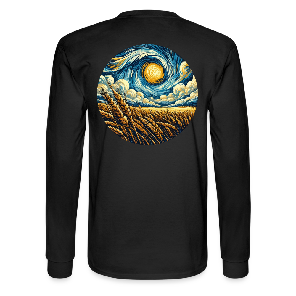 Men's Wheat Field Graphic Long Sleeve Shirt with Logo - black