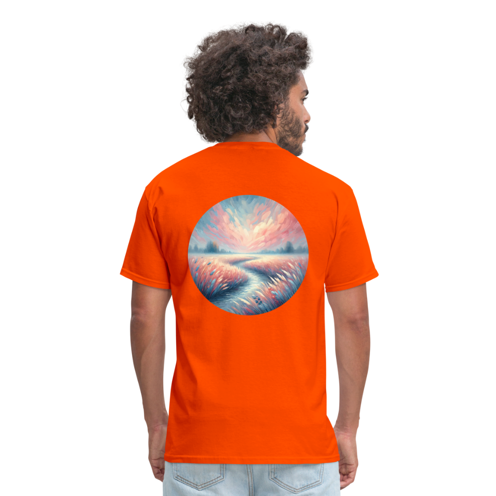 River Meadow Graphic Unisex Classic T-Shirt with Logo - orange