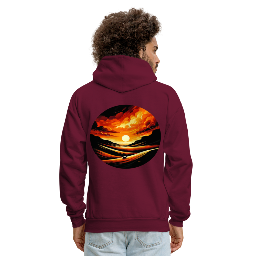 Men's Desert Sunset Graphic Hoodie with Logo - burgundy