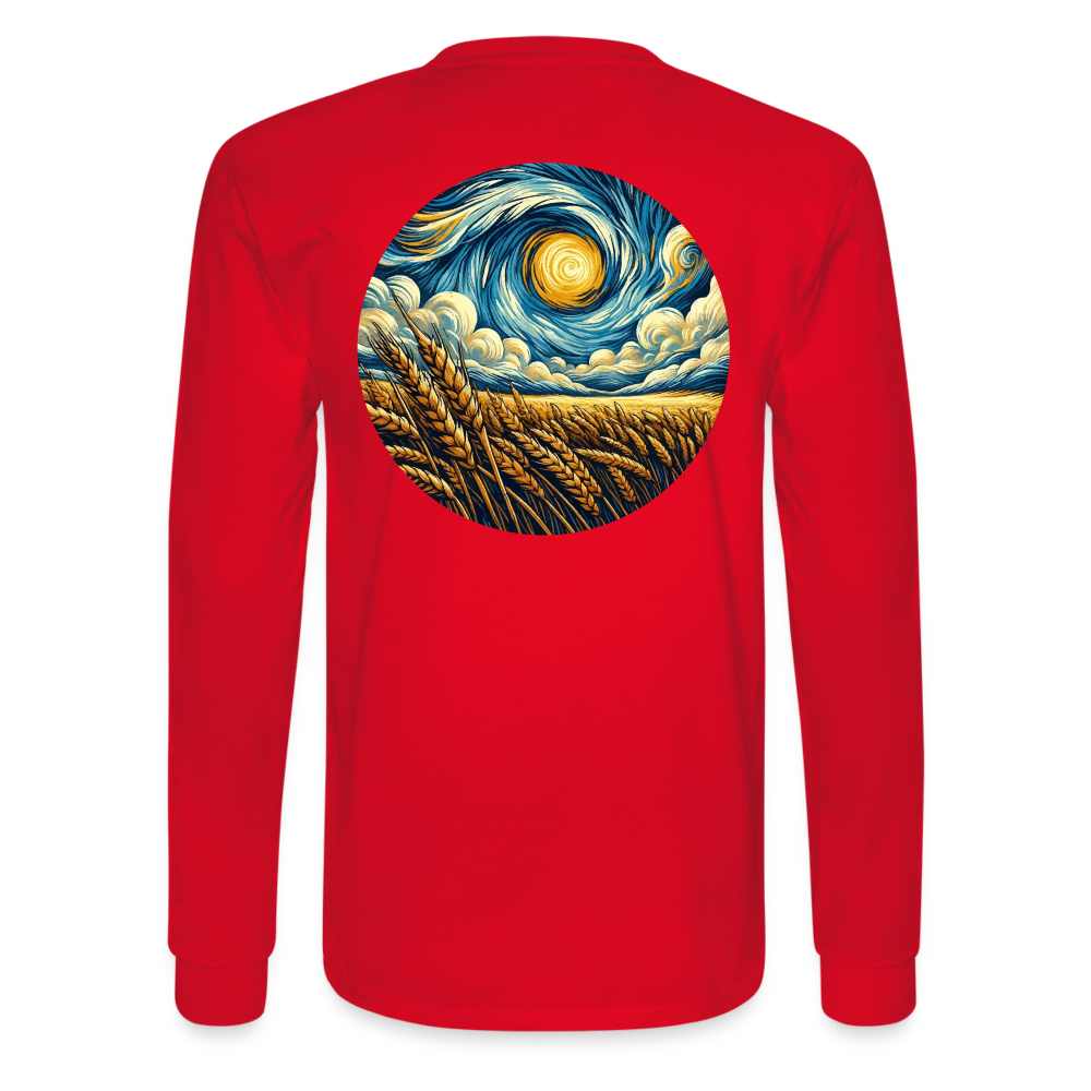 Men's Wheat Field Graphic Long Sleeve Shirt with Logo - red