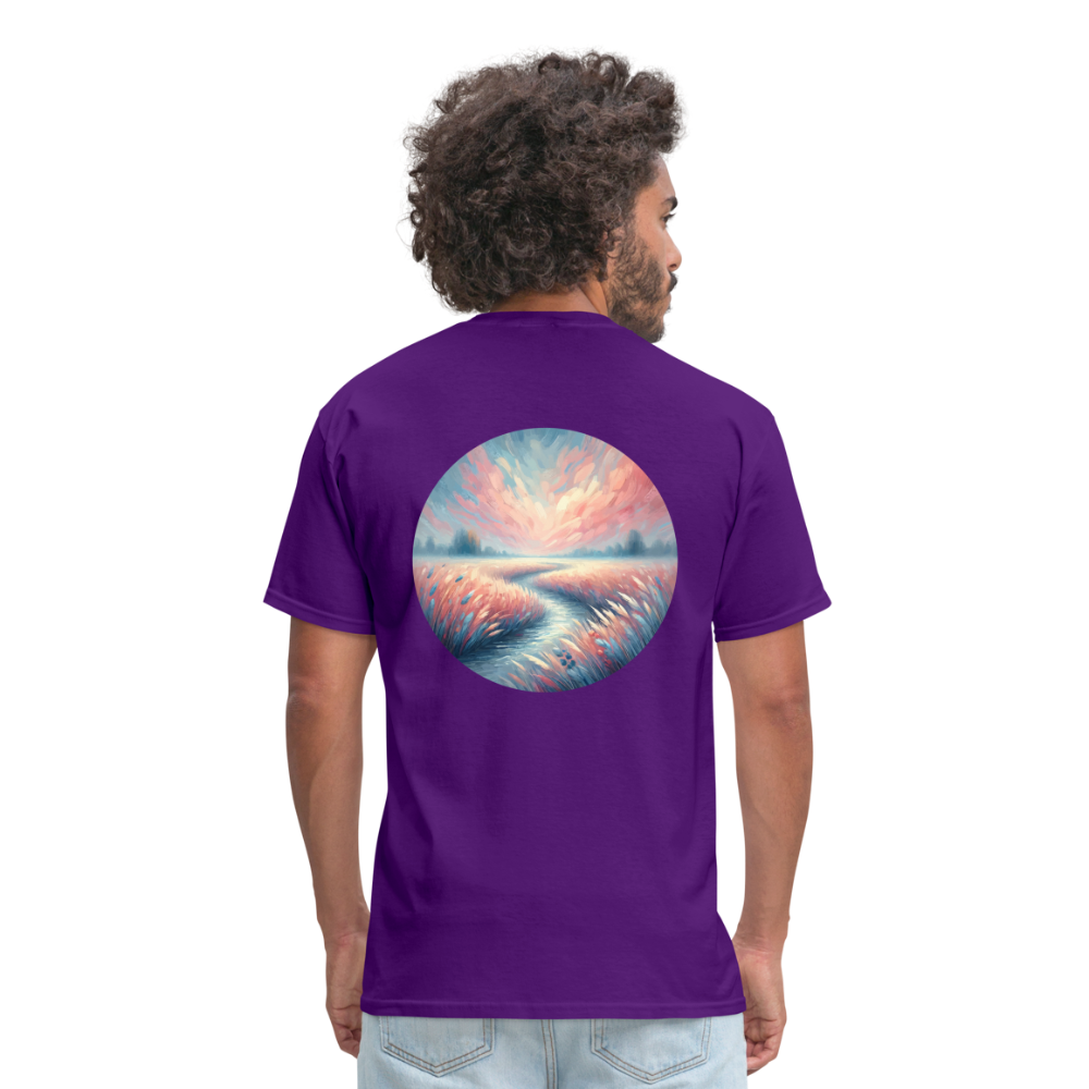 River Meadow Graphic Unisex Classic T-Shirt with Logo - purple