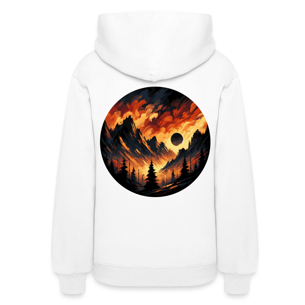 Women's Brushed Orange and Black Mountain Range Graphic Hoodie with Logo - white