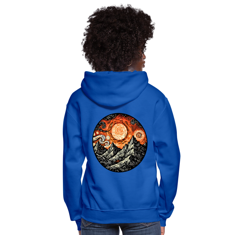 Women's Orange Swirling Mountains Graphic Hoodie with Logo - royal blue