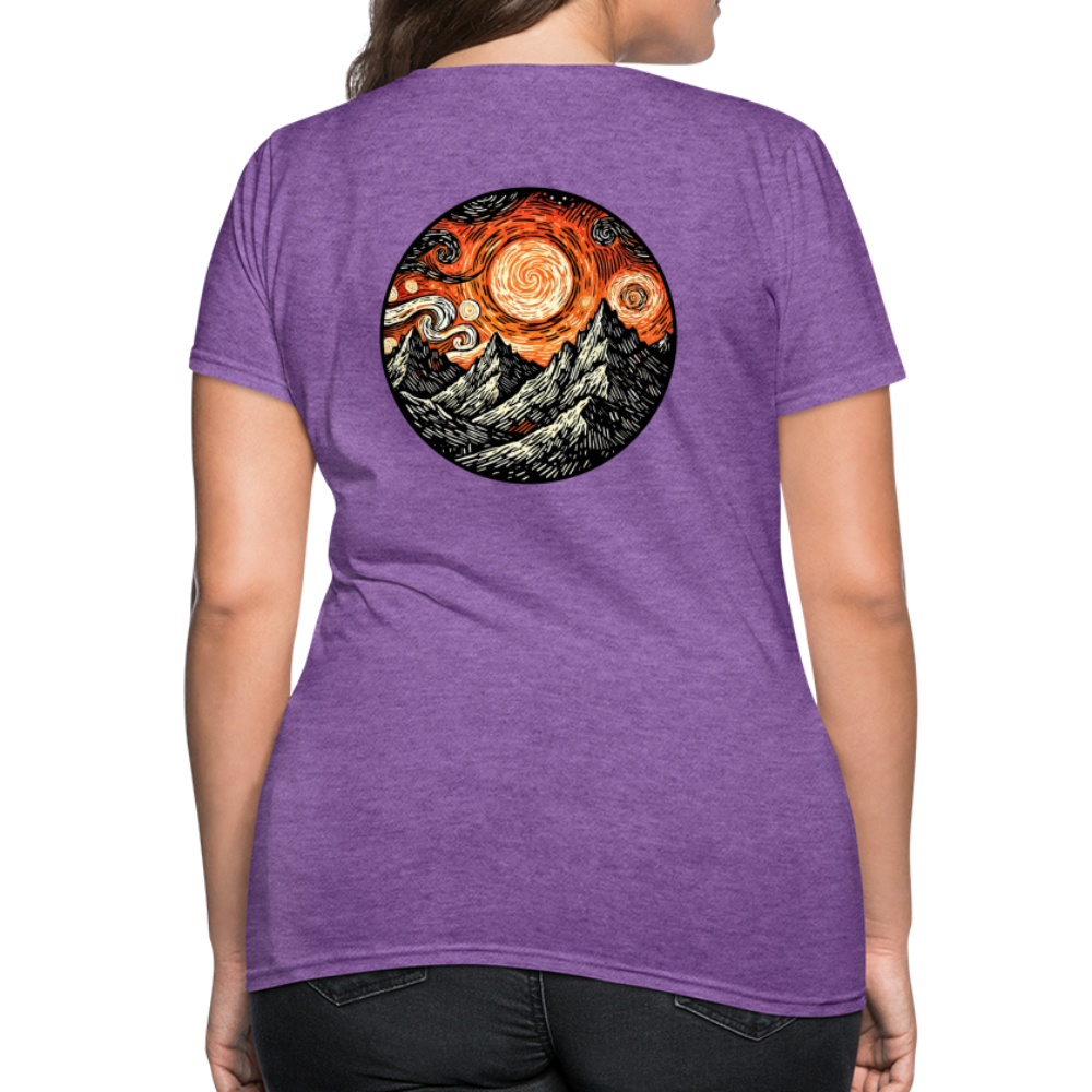 Women's Orange Swirling Mountains Graphic T-Shirt with Logo - purple heather