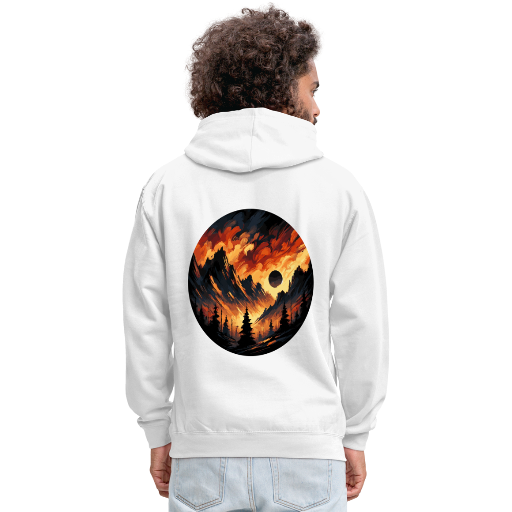 Brushed Orange and Black Mountain Range Graphic Unisex Contrast Hoodie with Logo - white/gray