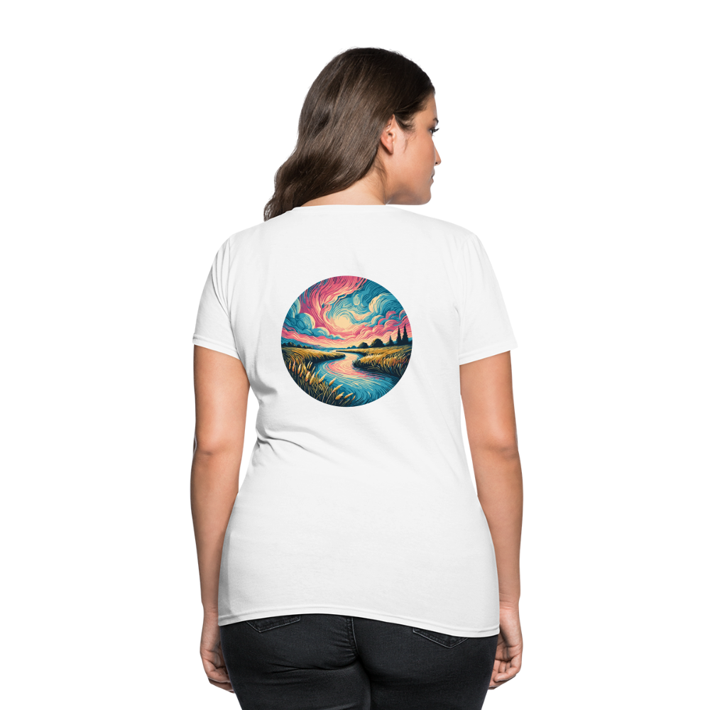 Women's River Pink and Blue Sky T-Shirt with Logo - white