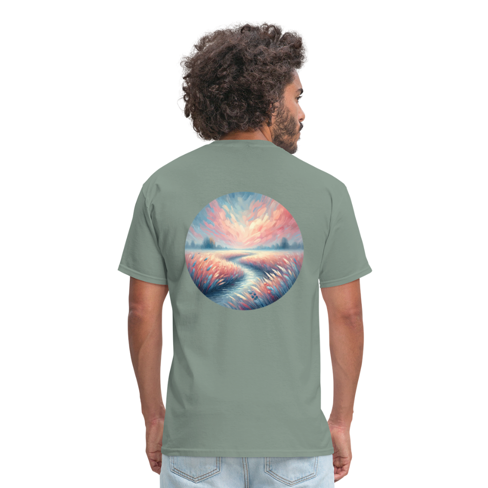 River Meadow Graphic Unisex Classic T-Shirt with Logo - sage