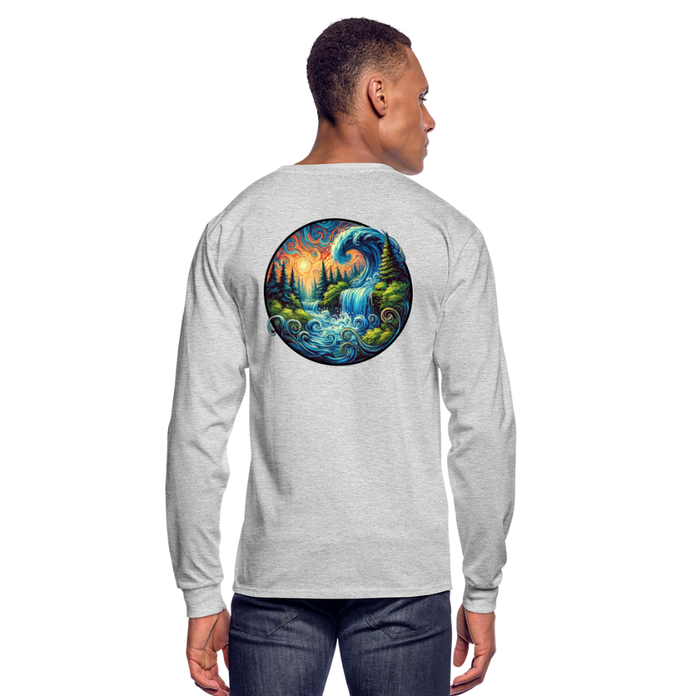 Men's Waterfall Graphic Long Sleeve Shirt with Logo - heather gray