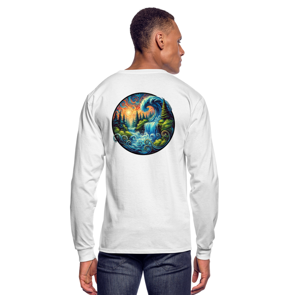 Men's Waterfall Graphic Long Sleeve Shirt with Logo - white