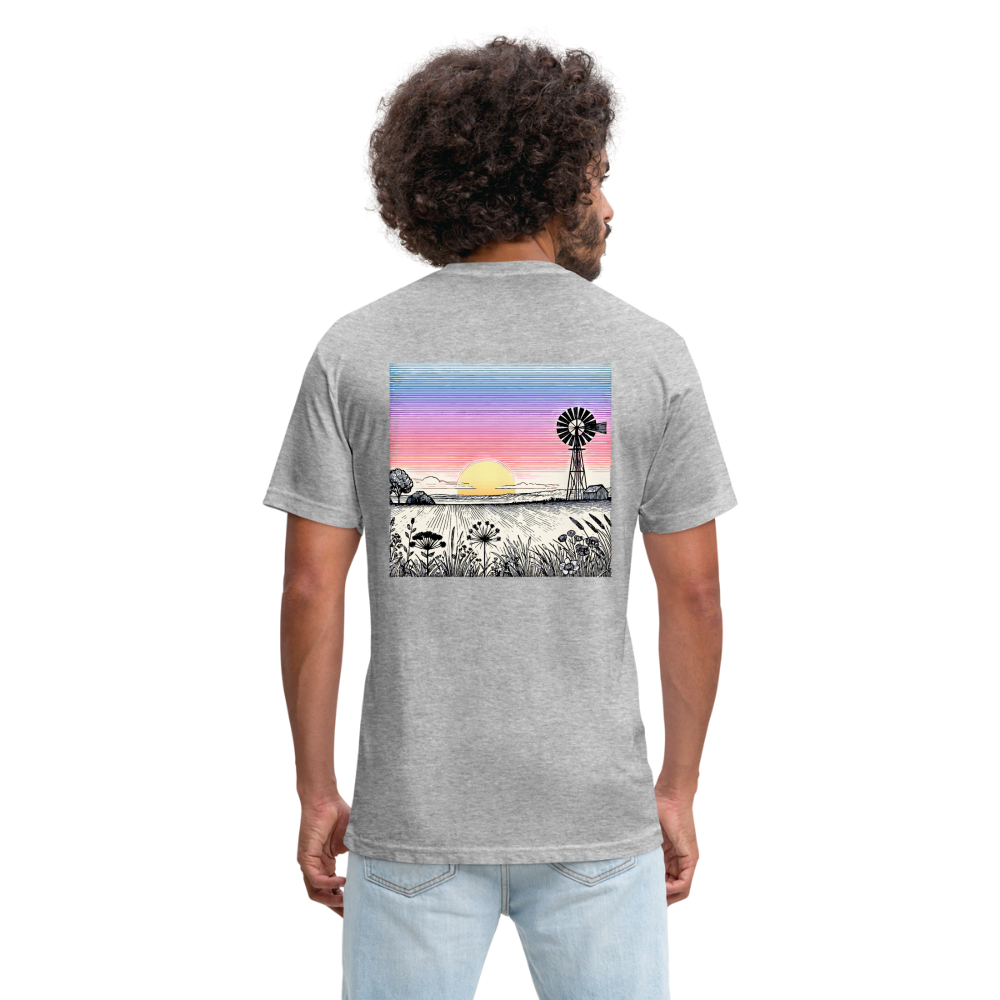 Colored Prairie Landscape Graphic Unisex Fitted Cotton/Poly T-Shirt with Logo - heather gray