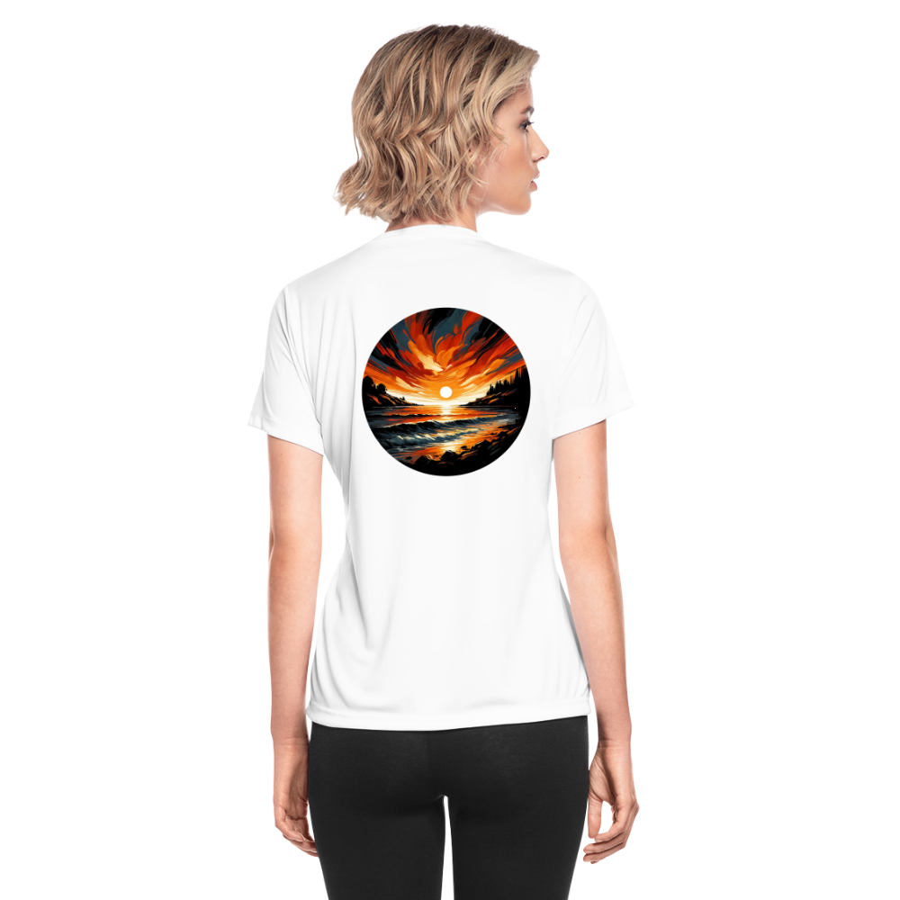 Women's Beach Sunset Graphic Moisture Wicking Performance T-Shirt with Logo - white