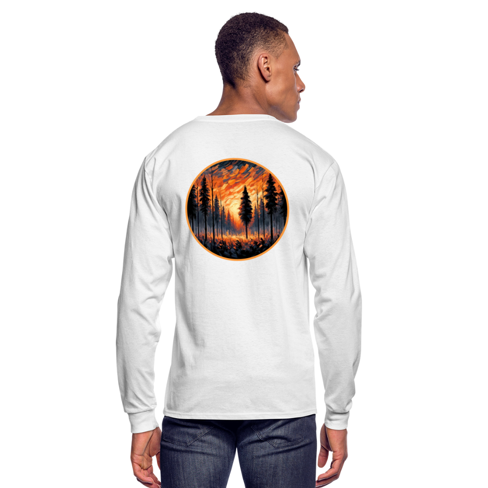 Men's Orange Forest Sunset Graphic Long Sleeve Shirt with Logo - white