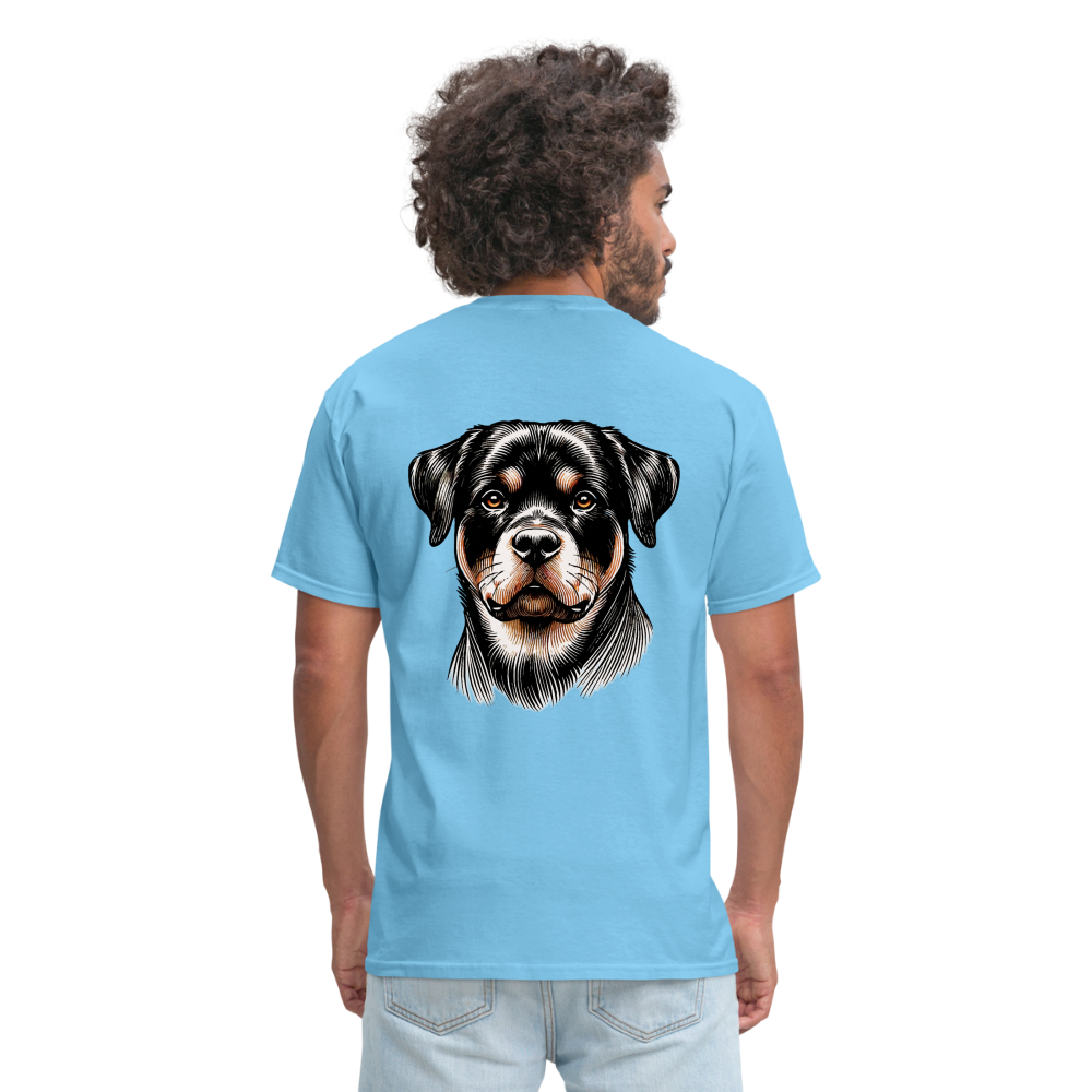 Fine Line Rottweiler Graphic Unisex Classic T-Shirt with Logo - aquatic blue