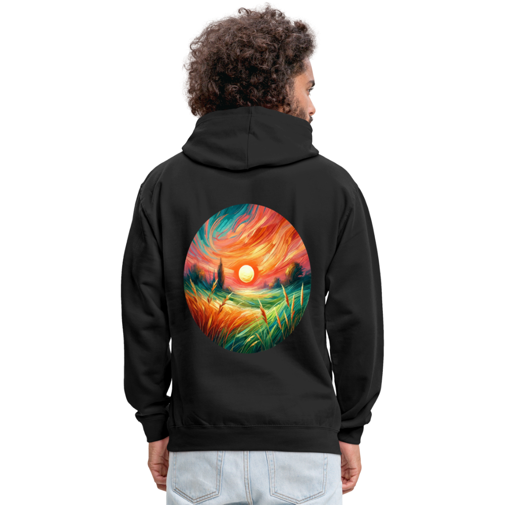 Pink Wheat Field Graphic Unisex Contrast Hoodie with Logo - black/asphalt