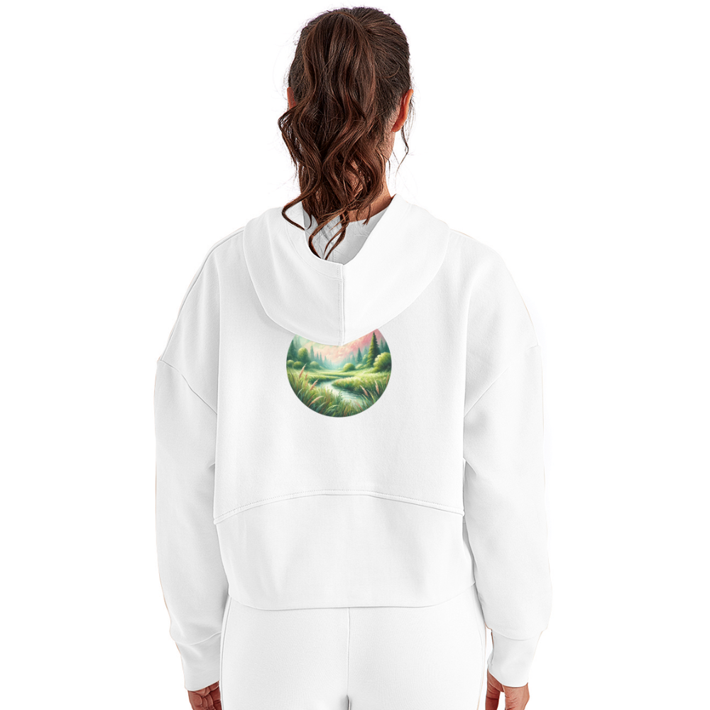 Women's Meadow Graphic Half Zip Cropped Hoodie with Logo - white