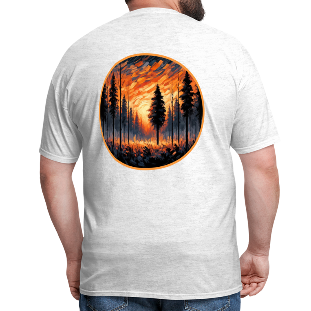 Orange Forest Sunset Unisex Classic T-Shirt with Logo - light heather gray